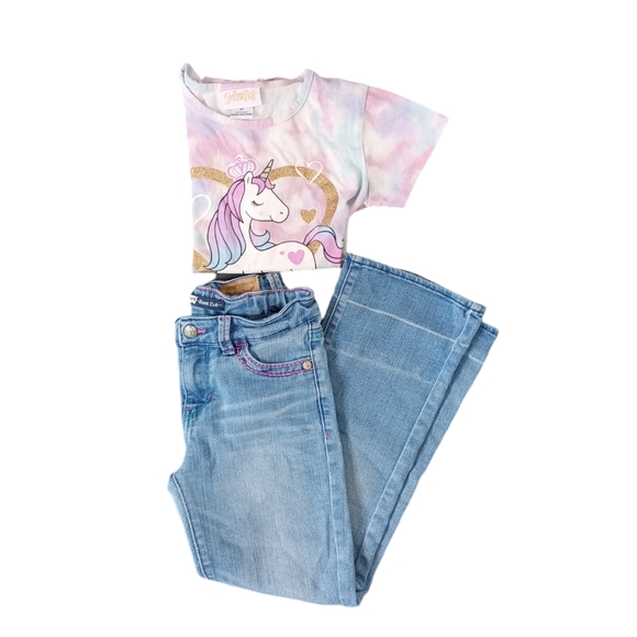 Girls 2 pcs Set of Blue jeans and Unicorn T-shirt - Picture 15 of 15